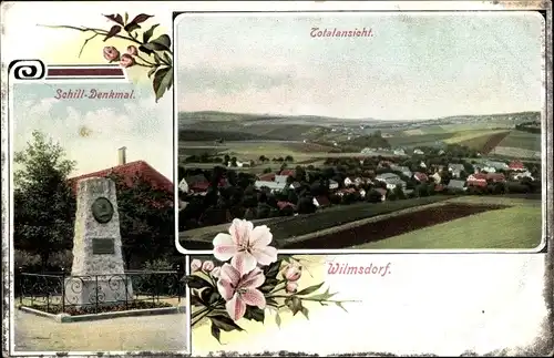Ak Wilmsdorf Bannewitz Sachsen, Gesamtansicht, Schill-Denkmal