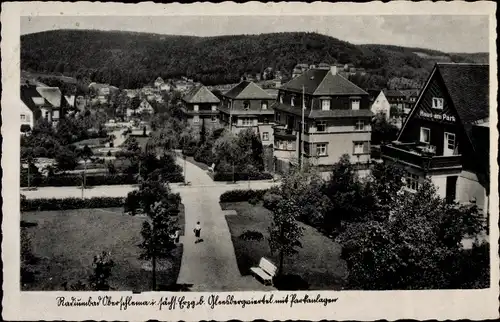 Ak Oberschlema Bad Schlema im Erzgebirge, Teilansicht mit Parkanlagen