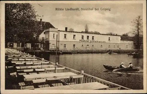 Ak Lindhardt Naunhof Sachsen, Mühle Lindhardt, Wasserpartie, Bootsfahrt