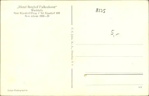 Ak Kipsdorf Altenberg im Erzgebirge, Hotel Berghof Falkenhorst