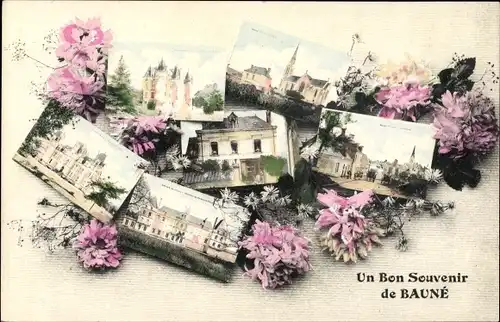 Ak Bauné Maine et Loire, Stadtbilder, Blumen, Souvenir