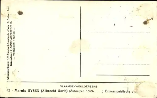 Ak Expressionistischer Dichter Marnix Gysen, Albrecht Goris, Portrait, Vlaamse Weeldereeks