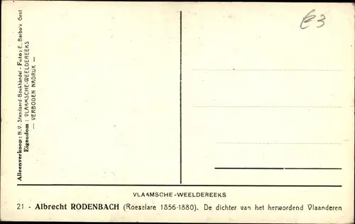 Ak Dichter Albrecht Rodenbach, Portrait, Vlaamse Weeldereeks