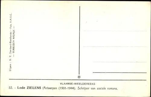 Ak Schriftsteller Lode Zielens, Portrait, Vlaamse Weeldereeks