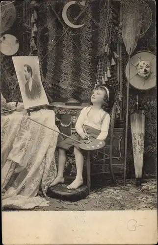 Künstler Ak Kind mit Palette vor einem Männerportrait