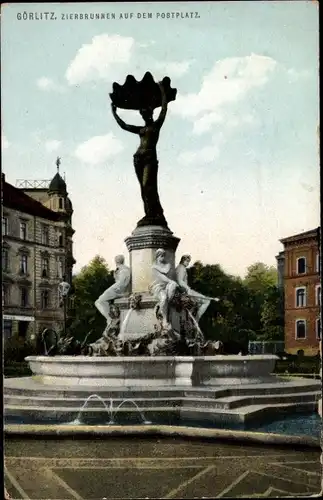 Ak Görlitz in der Lausitz, Zierbrunnen auf dem Postplatz