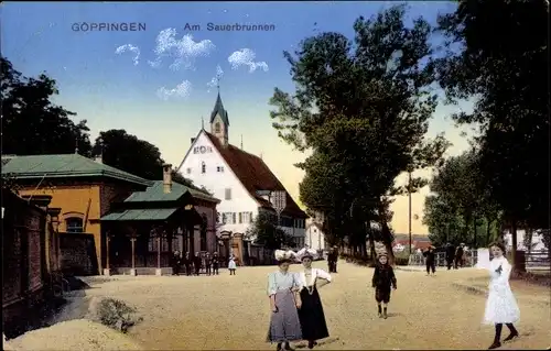 Ak Göppingen in Baden Württemberg, Partie am Sauerbrunnen