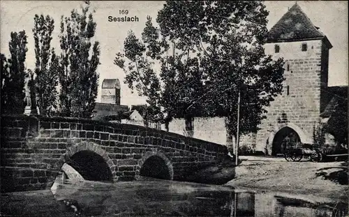 Ak Seßlach in Oberfranken, Brücke, Torturm