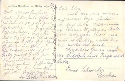 Ak Hinterzarten im Schwarzwald, Pension Quickborn