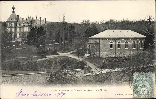 Ak La Ville du Bois Essonne, Chateau et Salle des Fetes