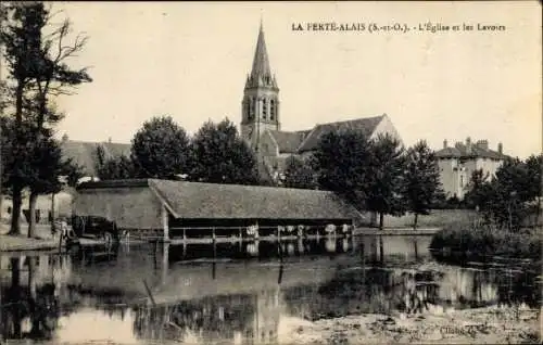 Ak La Ferté Alais Essonne, L'Eglise et les Lavoirs