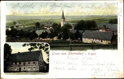 Ak Hermsdorf im Osterzgebirge, Kirche, Panorama