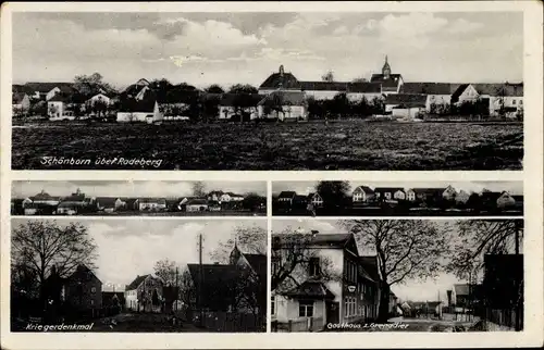 Ak Schönborn Radeberg in Sachsen, verschiedene Ansichten, Kriegerdenkmal, Gasthaus zum Grenadier