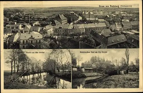 Ak Radeburg in Sachsen, Teilansicht, Partie an der Röder, Städtisches Bad an der Röder