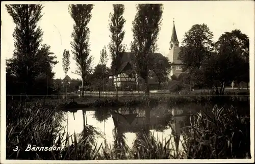 Ak Bärnsdorf Radeburg in Sachsen, Uferpartie, Kirche, Fachwerkhaus