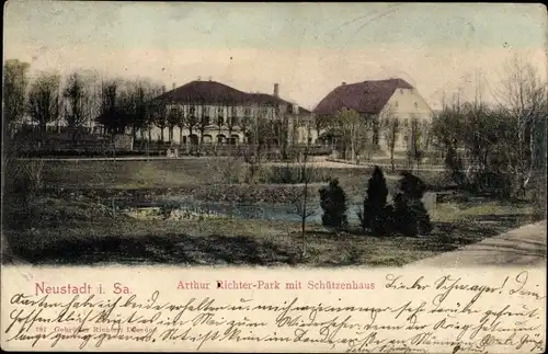 Ak Neustadt in Sachsen, Arthur Richter Park mit Schützenhaus