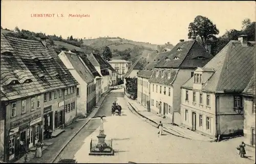 Ak Liebstadt Erzgebirge Sachsen, Marktplatz, Geschäfte, Denkmal