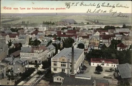 Ak Riesa an der Elbe Sachsen, Blick auf den Ort von der Trinitatiskirche aus gesehen