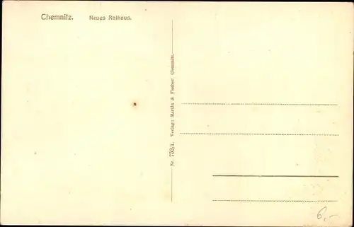 Steindruck Ak Chemnitz Sachsen, Neues Rathaus