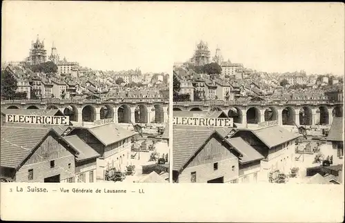 Stereo Ak Lausanne Kt. Waadt Schweiz, Blick auf den Ort, Viadukt