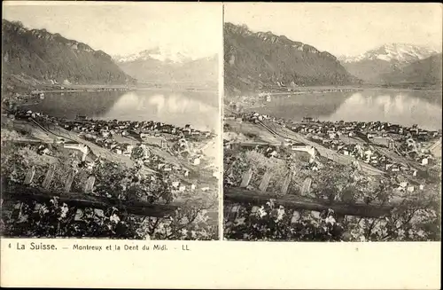 Stereo Ak Montreux Kt. Waadt Schweiz, Blick auf den Ort, Dent du Midi