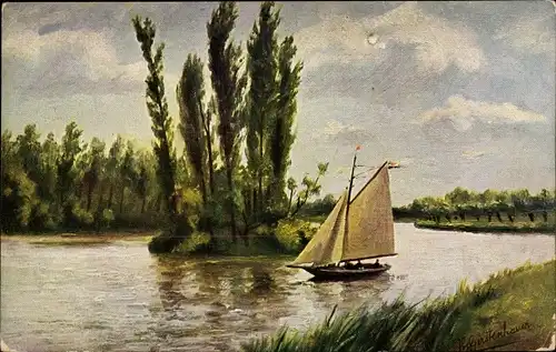 Künstler Ak Gerstenhauer, Johann, Georg, Wasserpartie, Segelboot