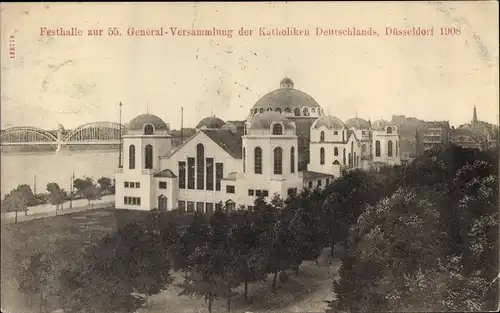 Ak Düsseldorf am Rhein, Festhalle der 55. Generalversammlung der Katholiken im Jahr 1908