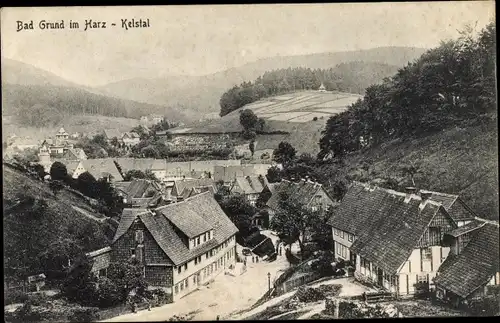 Ak Bad Grund im Harz, Blick in das Kelstal, Häuser, Straßenpartie, Nr. 22650