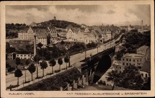 Ak Plauen im Vogtland, Stadtbild mit Friedrich August Brücke und Bärenstein