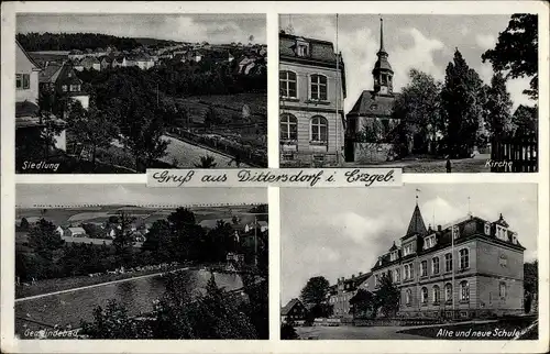 Ak Dittersdorf Amtsberg im Erzgebirge, Siedlung, Kirche, Gemeindebad, Schule