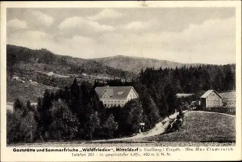 Ak Mitteldorf Stollberg im Erzgebirge, Gasthaus Waldfrieden, Inh. Max Eisenreich