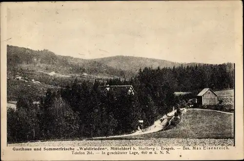 Ak Mitteldorf Stollberg im Erzgebirge, Gasthaus Waldfrieden, Inh. Max Eisenreich