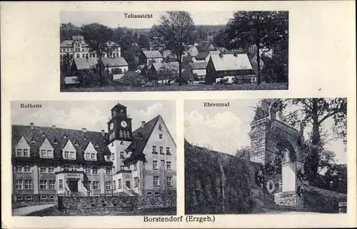 Ak Borstendorf Grünhainichen Sachsen, Teilansicht, Rathaus, Ehrenmal