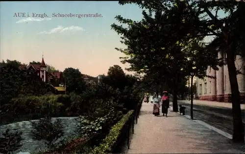 Ak Aue im Erzgebirge Sachsen, Schneeberger Straße