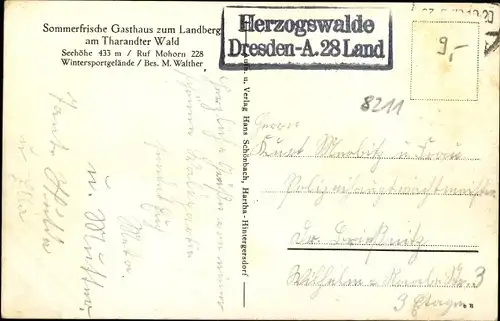 Ak Herzogswalde Wilsdruff Sachsen, Gasthaus zum Landberg, Inh. M. Walther