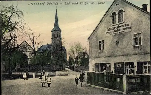 Ak Ottendorf Okrilla Sachsen, Kirche, Pfarre, Handlung Hermann Knöfel