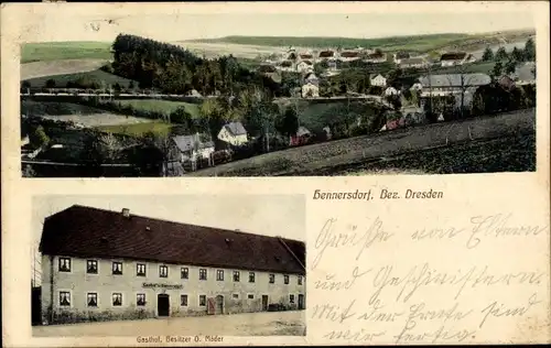 Ak Hennersdorf Dippoldiswalde im Erzgebirge, Panorama, Gasthof von O. Mäder