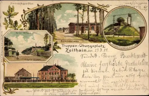 Litho Zeithain in Sachsen, Truppenübungsplatz, Barackenstraße, Garnison Verwaltung