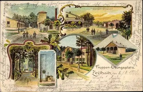 Litho Zeithain in Sachsen, Truppenübungsplatz, Kommandantur, Korbsignal, Casino, Senfftstraße