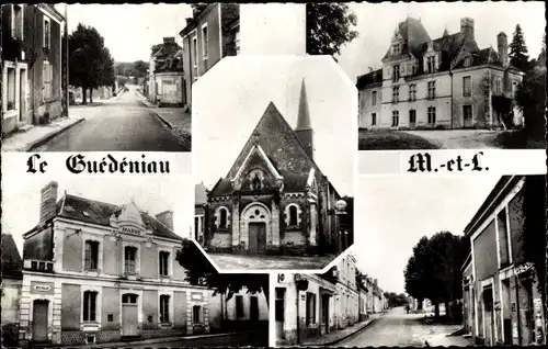 Ak Guédéniau Maine et Loire, Kirche, Straßenansichten, Rathaus