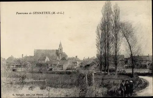 Ak Genneteil Maine et Loire, Panorama, Kirche