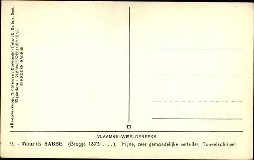 Ak Schriftsteller Maurits Sabbe, Portrait, Vlaamse Weeldereeks