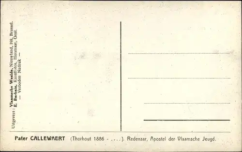 Ak Schriftsteller Pater Jul Callewaert, Portrait, Vlaamse Weeldereeks