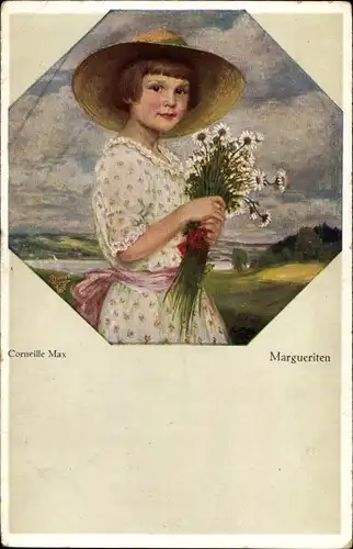 Künstler Ak Corneille, Max, Margueriten, Mädchen mit Blumen