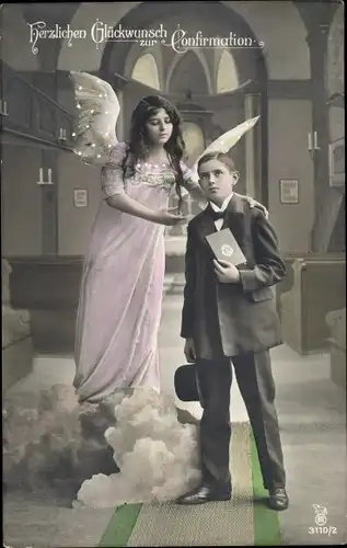 Ak Glückwunsch Konfirmation, Engel, Konfirmand