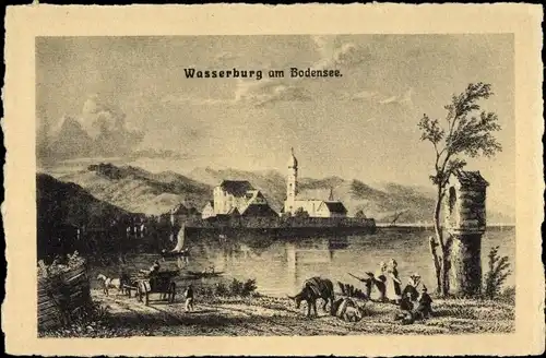 Künstler Ak Wasserburg am Bodensee Schwaben, historische Ansicht ca. 1830