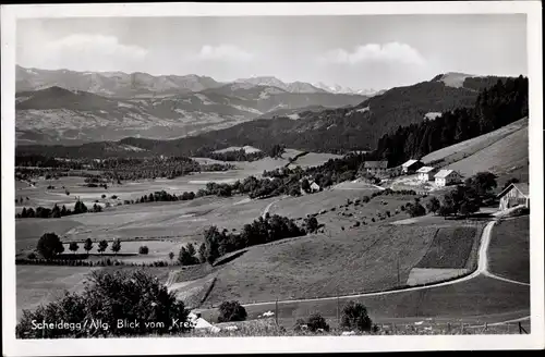 Ak Scheidegg Allgäu, Blick vom Kreuz zum Alpenfreibad, Hirschberg, Alpen