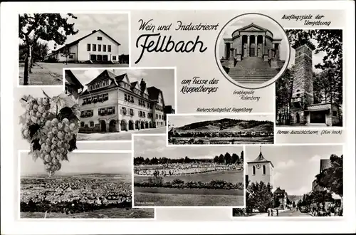 Ak Fellbach Baden Württemberg, Kappelberg, Grabkapelle Rotenberg, Kernen Aussichtsturm, Stadthalle