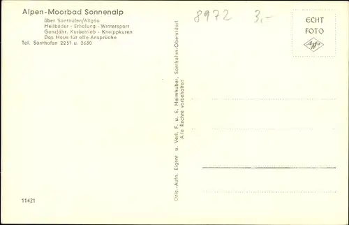 Ak Sonthofen im Allgäu, Alpen Moorbad Sonnenalp