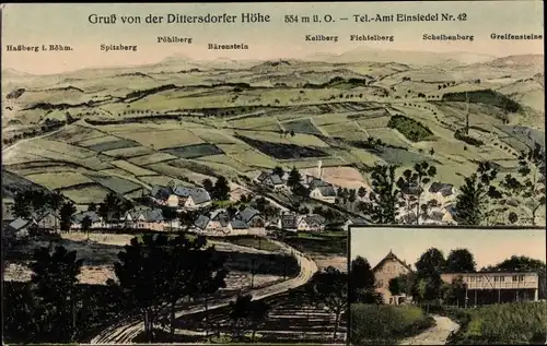 Künstler Ak Dittersdorf Amtsberg im Erzgebirge, Dittersdorfer Höhe, Haßberg, Bärenstein, Fichtelberg